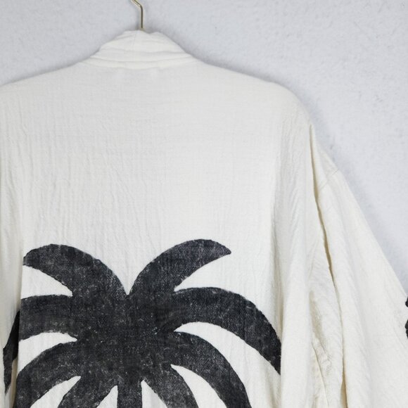 Club Teal Robe Womens One Size Cream Off White Hand Made Palm Tree Resort Kimono - Picture 10 of 11